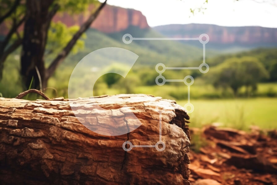 Intra Συλλεκτικό Ξύλινο Παζλ Plywood  4mm - Κοντινή όψη του κορμού δέντρου με ορατό φλοιό και ρωγμές και βουνά στο φόντο Σε Ξύλινο Κουτί - Διαστάσεις: 10x10 cm – 25 κομμάτια