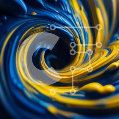 Intra Συλλεκτικό Ξύλινο Παζλ Plywood  4mm - Ζωντανή και δυναμική αφηρημένη τέχνη: Μπλε και κίτρινος στροβιλισμός της βαφής Σε Ξύλινο Κουτί - Διαστάσεις Puzzle: 10x10 cm – 25 κομμάτια - Image 1