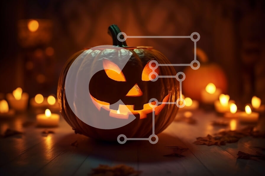 Intra Συλλεκτικό Ξύλινο Παζλ Plywood  4mm - Τρομακτικό ντεκόρ αποκριών: σκαλιστή κολοκύθα με φανάρι Jack-o'-lantern και αναμμένα κεριά Σε Ξύλινο Κουτί - Διαστάσεις: 10x10 cm – 25 κομμάτια