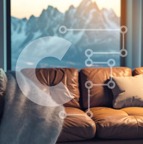 Intra Συλλεκτικό Ξύλινο Παζλ Plywood  4mm - Άνετο σαλόνι με θέα στο βουνό και καφέ δερμάτινο καναπέ Σε Ξύλινο Κουτί - Διαστάσεις Puzzle: 10x10 cm – 25 κομμάτια - Image 1