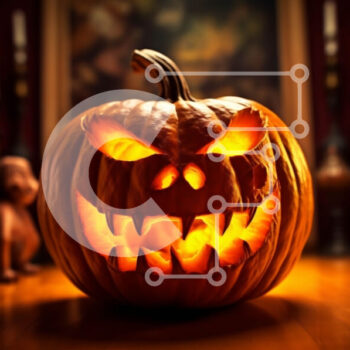 Intra Συλλεκτικό Ξύλινο Παζλ Plywood  4mm - Απόκοσμη σκαλιστή κολοκύθα με τρομακτικό πρόσωπο σε ξύλινο τραπέζι Σε Ξύλινο Κουτί - Διαστάσεις: 10x10 cm – 25 κομμάτια - Image 1