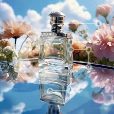 Intra Συλλεκτικό Ξύλινο Παζλ Plywood  4mm - Κομψή και μοντέρνα σχεδίαση του μπουκαλιού αρώματος Chanel No. 5 με ροζ και λευκά τριαντάφυλλα στο φόντο Σε Ξύλινο Κουτί - Διαστάσεις Puzzle: 10x10 cm – 25 κομμάτια - Image 1