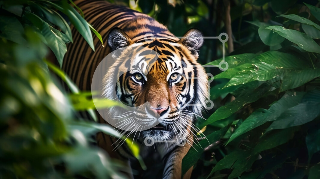 Intra Συλλεκτικό Ξύλινο Παζλ Plywood  4mm - Κομψή και λαμπερή τίγρη στη ζούγκλα με διαπεραστικά μάτια Σε Ξύλινο Κουτί - Διαστάσεις: 10x10 cm – 25 κομμάτια