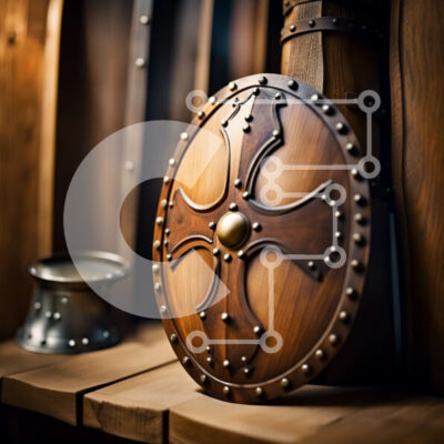 Intra Συλλεκτικό Ξύλινο Παζλ Plywood 4mm - Ρουστίκ ξύλινη ασπίδα με μεταλλικά καρφιά και λαβή Σε Ξύλινο Κουτί - Διαστάσεις: 10x10 cm – 25 κομμάτια - Image 1