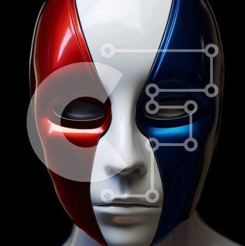 Intra Συλλεκτικό Ξύλινο Παζλ Plywood  4mm - Κόκκινη, λευκή και μπλε μάσκα προσώπου σε μανεκέν Σε Ξύλινο Κουτί - Διαστάσεις Puzzle: 10x10 cm – 25 κομμάτια - Image 1