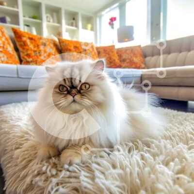 Intra Συλλεκτικό Ξύλινο Παζλ Plywood  4mm - Χαριτωμένη εικόνα μιας χνουδωτής λευκής γάτας σε ένα άνετο σαλόνι Σε Ξύλινο Κουτί - Διαστάσεις: 10x10 cm – 25 κομμάτια - Image 1