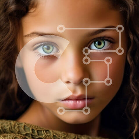 Intra Συλλεκτικό Ξύλινο Παζλ Plywood 4mm - Σοβαρό πορτρέτο ενός νεαρού κοριτσιού με μακριά σγουρά καστανά μαλλιά και πράσινα μάτια Σε Ξύλινο Κουτί - Διαστάσεις Puzzle: 10x10 cm – 25 κομμάτια - Image 1