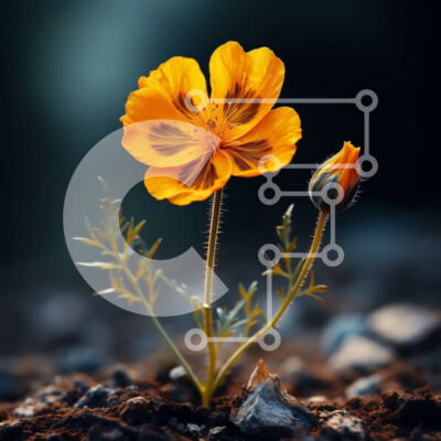 Intra Συλλεκτικό Ξύλινο Παζλ Plywood  4mm - Όμορφη εικόνα ενός ενιαίου πορτοκαλί λουλουδιού σε ένα σκοτεινό βραχώδες έδαφος Σε Ξύλινο Κουτί - Διαστάσεις: 10x10 cm – 25 κομμάτια - Image 1