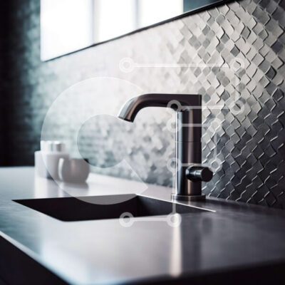 Intra Συλλεκτικό Ξύλινο Παζλ Plywood  4mm - Κομψή και κομψή σχεδίαση μπάνιου με μαύρο νεροχύτη και μαρμάρινο πάγκο Σε Ξύλινο Κουτί - Διαστάσεις Puzzle: 10x10 cm – 25 κομμάτια - Image 1