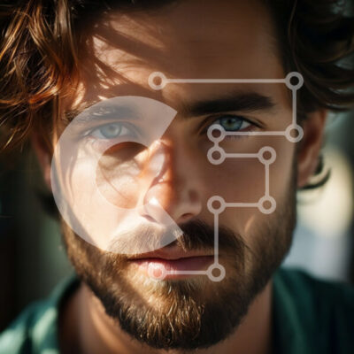 Intra Συλλεκτικό Ξύλινο Παζλ Plywood  4mm - Εκπληκτικό πορτρέτο ενός άνδρα με μακριά κυματιστά μαλλιά και διαπεραστικά μπλε μάτια Σε Ξύλινο Κουτί - Διαστάσεις Puzzle: 10x10 cm – 25 κομμάτια - Image 1