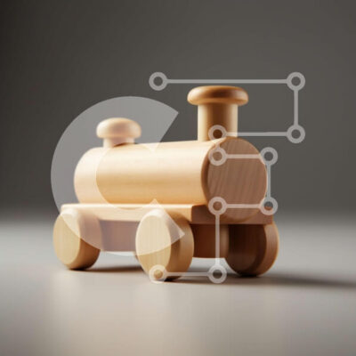 Intra Συλλεκτικό Ξύλινο Παζλ Plywood  4mm - Όμορφη εικόνα ενός ξύλινου τρένου παιχνιδιών σε μια γκρίζα επιφάνεια Σε Ξύλινο Κουτί - Διαστάσεις: 10x10 cm – 25 κομμάτια - Image 1