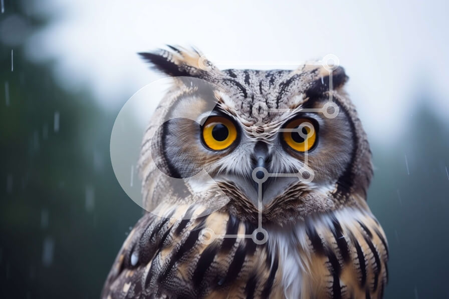 Intra Συλλεκτικό Ξύλινο Παζλ Plywood  4mm - Μεγάλη κουκουβάγια που στέκεται στη βροχή με ορθάνοιχτα μάτια Σε Ξύλινο Κουτί - Διαστάσεις: 10x10 cm – 25 κομμάτια