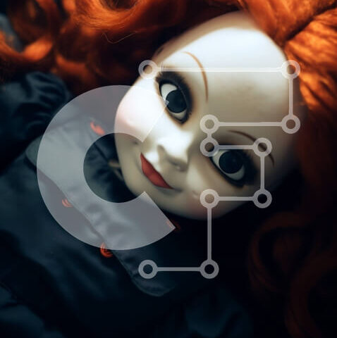 Intra Συλλεκτικό Ξύλινο Παζλ Plywood  4mm - Ευτυχισμένη κούκλα με μακριά κόκκινα μαλλιά ξαπλωμένη στο έδαφος Σε Ξύλινο Κουτί - Διαστάσεις Puzzle: 10x10 cm – 25 κομμάτια - Image 1