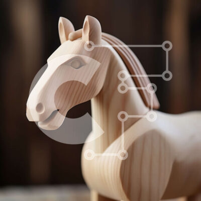 Intra Συλλεκτικό Ξύλινο Παζλ Plywood 4mm - Όμορφο ξύλινο άγαλμα αλόγων σε ρουστίκ ξύλινη επιφάνεια Σε Ξύλινο Κουτί - Διαστάσεις: 10x10 cm – 25 κομμάτια - Image 1