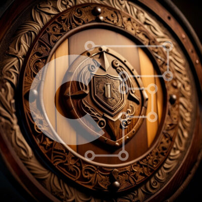 Intra Συλλεκτικό Ξύλινο Παζλ Plywood  4mm - Λεπτομερής Ξύλινη Ασπίδα Ιππότη με κράνος, σπαθί και σκαλίσματα ασπίδας Σε Ξύλινο Κουτί - Διαστάσεις Puzzle: 10x10 cm – 25 κομμάτια - Image 1