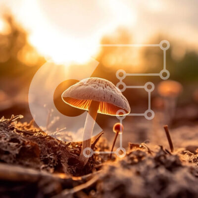 Intra Συλλεκτικό Ξύλινο Παζλ Plywood  4mm - Όμορφη εικόνα ενός μανιταριού στο δάσος στο ηλιοβασίλεμα Σε Ξύλινο Κουτί - Διαστάσεις: 10x10 cm – 25 κομμάτια - Image 1