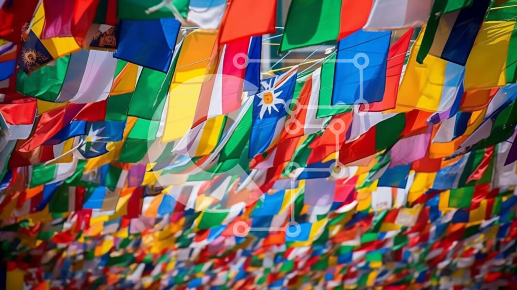 Intra Συλλεκτικό Ξύλινο Παζλ Plywood  4mm - Ζωντανές σημαίες που εμφανίζονται σε ένα κτίριο Σε Ξύλινο Κουτί - Διαστάσεις Puzzle: 10x10 cm – 25 κομμάτια