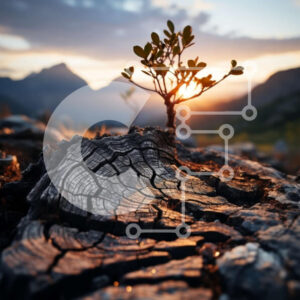 Intra Συλλεκτικό Ξύλινο Παζλ Plywood  4mm - Όμορφη εικόνα μικρού φυτού που αναπτύσσεται από κορμό δέντρου στο ηλιοβασίλεμα Σε Ξύλινο Κουτί - Διαστάσεις: 10x10 cm – 25 κομμάτια