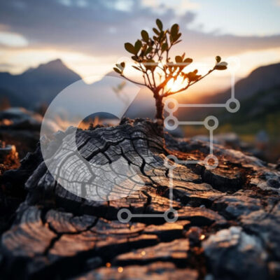 Intra Συλλεκτικό Ξύλινο Παζλ Plywood  4mm - Όμορφη εικόνα μικρού φυτού που αναπτύσσεται από κορμό δέντρου στο ηλιοβασίλεμα Σε Ξύλινο Κουτί - Διαστάσεις: 10x10 cm – 25 κομμάτια - Image 1