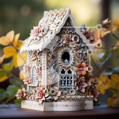 Intra Συλλεκτικό Ξύλινο Παζλ Plywood 4mm - Όμορφο Ξύλινο Σπιτάκι πουλιών με λεπτομερή γλυπτά από λουλούδια και φύλλα Σε Ξύλινο Κουτί - Διαστάσεις: 10x10 cm – 25 κομμάτια - Image 1