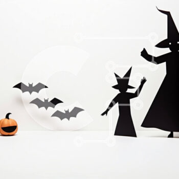 Intra Συλλεκτικό Ξύλινο Παζλ Plywood  4mm - Ασπρόμαυρη χάρτινη κοπή μαγισσών με κολοκύθες Σε Ξύλινο Κουτί - Διαστάσεις Puzzle: 10x10 cm – 25 κομμάτια - Image 1