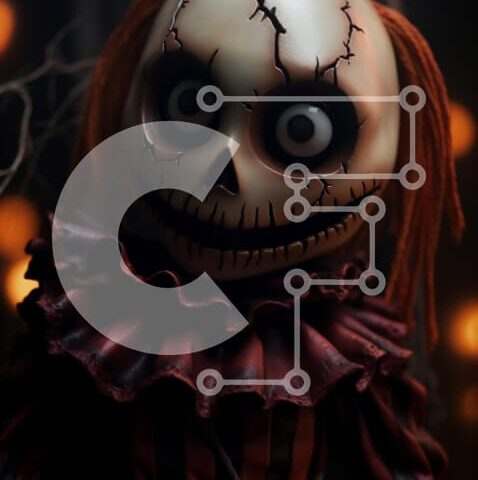 Intra Συλλεκτικό Ξύλινο Παζλ Plywood  4mm - Τρομακτική κούκλα αποκριών με κόκκινα μαλλιά και μεγάλα μάτια Σε Ξύλινο Κουτί - Διαστάσεις Puzzle: 10x10 cm – 25 κομμάτια - Image 1