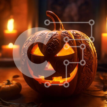 Intra Συλλεκτικό Ξύλινο Παζλ Plywood  4mm - Απόκοσμη κολοκύθα Jack-o'-Lantern με αναμμένα κεριά στο φόντο Σε Ξύλινο Κουτί - Διαστάσεις: 10x10 cm – 25 κομμάτια - Image 1