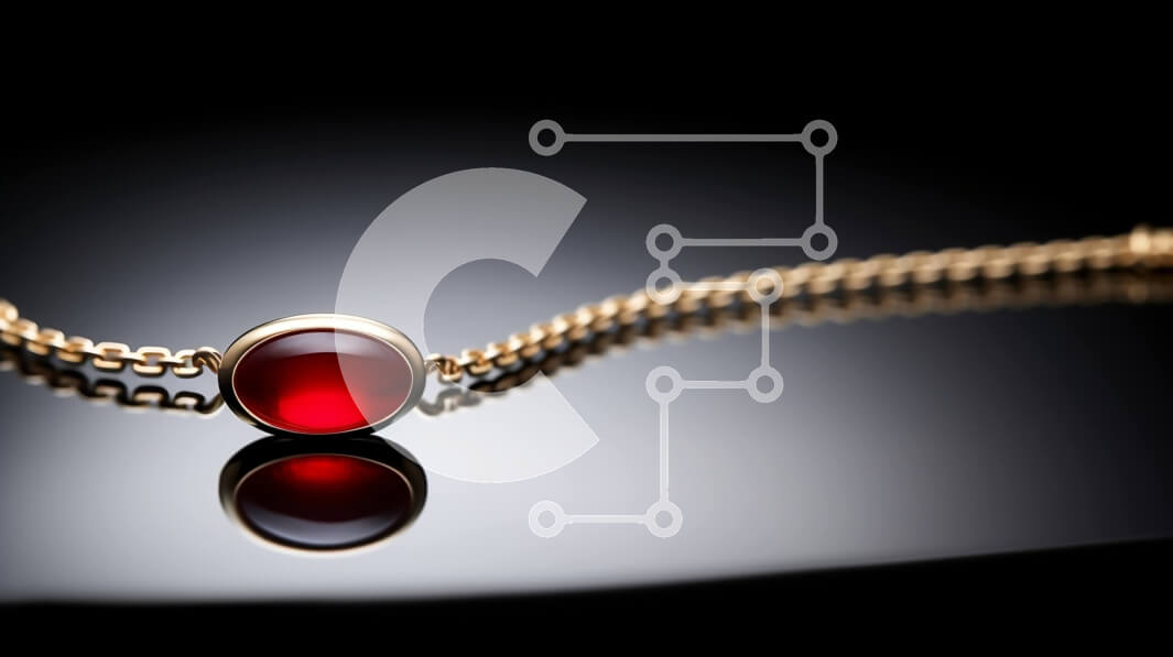 Intra Συλλεκτικό Ξύλινο Παζλ Plywood  4mm - Επιχρυσωμένο βραχιόλι με κόκκινο πολύτιμο λίθο σε μαύρο φόντο Σε Ξύλινο Κουτί - Διαστάσεις Puzzle: 10x10 cm – 25 κομμάτια