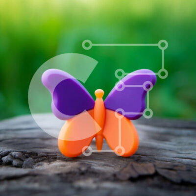 Intra Συλλεκτικό Ξύλινο Παζλ Plywood  4mm - Πορτοκαλί και μωβ παιχνίδι πεταλούδας σε ξύλινη επιφάνεια Σε Ξύλινο Κουτί - Διαστάσεις: 10x10 cm – 25 κομμάτια - Image 1