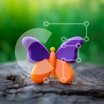 Intra Συλλεκτικό Ξύλινο Παζλ Plywood  4mm - Πορτοκαλί και μωβ παιχνίδι πεταλούδας στο κούτσουρο δέντρου Σε Ξύλινο Κουτί - Διαστάσεις: 10x10 cm – 25 κομμάτια - Image 1