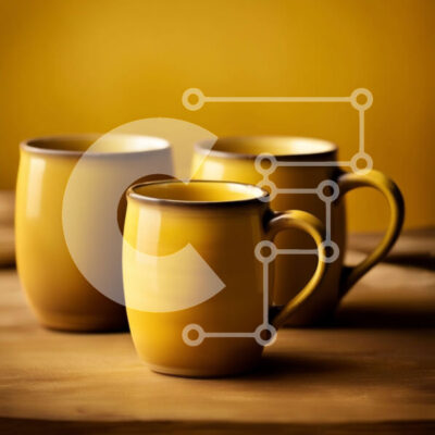 Intra Συλλεκτικό Ξύλινο Παζλ Plywood  4mm - Κομψές και ζωηρές κίτρινες κούπες σε ένα ξύλινο τραπέζι Σε Ξύλινο Κουτί - Διαστάσεις: 10x10 cm – 25 κομμάτια - Image 1