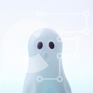 Intra Συλλεκτικό Ξύλινο Παζλ Plywood  4mm - Μικρό λευκό ειδώλιο φάντασμα σε πορτοκαλί φόντο Σε Ξύλινο Κουτί - Διαστάσεις Puzzle: 10x10 cm – 25 κομμάτια