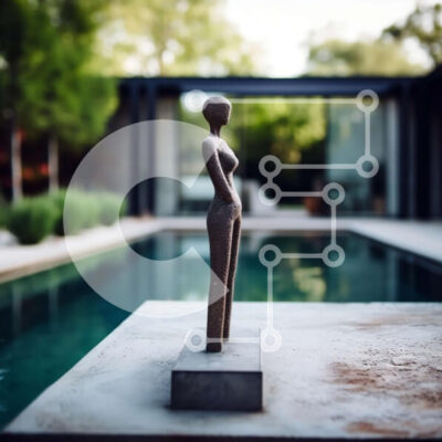 Intra Συλλεκτικό Ξύλινο Παζλ Plywood  4mm - Σύγχρονο γλυπτό μιας γυναίκας δίπλα στην πισίνα Σε Ξύλινο Κουτί - Διαστάσεις Puzzle: 10x10 cm – 25 κομμάτια - Image 1