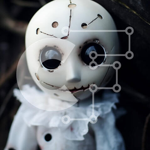 Intra Συλλεκτικό Ξύλινο Παζλ Plywood  4mm - Λευκή κούκλα με μαύρα μάτια στο έδαφος Σε Ξύλινο Κουτί - Διαστάσεις Puzzle: 10x10 cm – 25 κομμάτια - Image 1