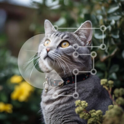 Intra Συλλεκτικό Ξύλινο Παζλ Plywood  4mm - Αξιολάτρευτη γκρίζα γάτα με κολάρο και κίτρινα μάτια Σε Ξύλινο Κουτί - Διαστάσεις: 10x10 cm – 25 κομμάτια - Image 1