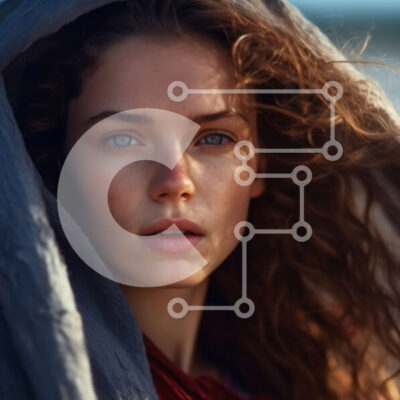 Intra Συλλεκτικό Ξύλινο Παζλ Plywood  4mm - Σοβαρή νεαρή γυναίκα με σγουρά μαλλιά με γκρι κουκούλα που κοιτάζει την κάμερα Σε Ξύλινο Κουτί - Διαστάσεις Puzzle: 10x10 cm – 25 κομμάτια - Image 1