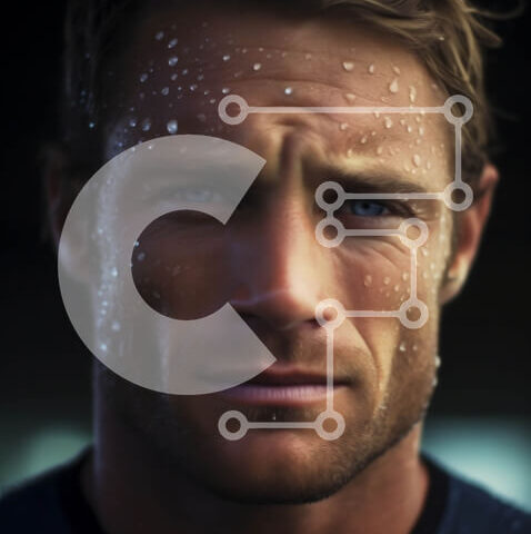 Intra Συλλεκτικό Ξύλινο Παζλ Plywood  4mm - Πορτρέτο ενός άνδρα με σταγονίδια νερού στο πρόσωπό του με μαύρο πουκάμισο και μπλε τζιν Σε Ξύλινο Κουτί - Διαστάσεις Puzzle: 10x10 cm – 25 κομμάτια - Image 1