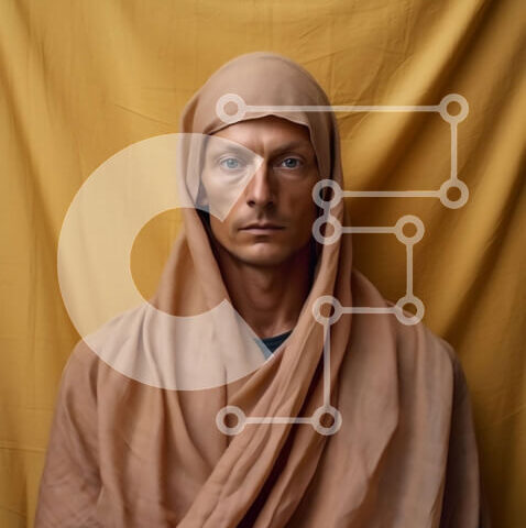 Intra Συλλεκτικό Ξύλινο Παζλ Plywood 4mm - Πορτρέτο ενός άνδρα με καφέ ρόμπα σε κίτρινο φόντο Σε Ξύλινο Κουτί - Διαστάσεις Puzzle: 10x10 cm – 25 κομμάτια - Image 1