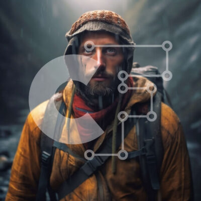 Intra Συλλεκτικό Ξύλινο Παζλ Plywood  4mm - Άνδρας με κίτρινο σακάκι και σακίδιο πλάτης που στέκεται μπροστά από έναν βραχώδη βράχο στη βροχή Σε Ξύλινο Κουτί - Διαστάσεις Puzzle: 10x10 cm – 25 κομμάτια - Image 1