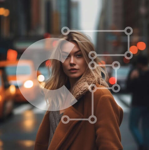 Intra Συλλεκτικό Ξύλινο Παζλ Plywood  4mm - Ουδέτερη έκφραση της γυναίκας που στέκεται στην οδό της πόλης στο σούρουπο Σε Ξύλινο Κουτί - Διαστάσεις Puzzle: 10x10 cm – 25 κομμάτια - Image 1