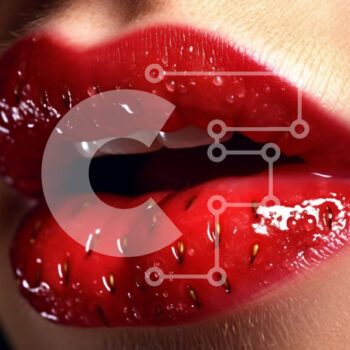 Intra Συλλεκτικό Ξύλινο Παζλ Plywood  4mm - Όμορφα χείλη με μια ζουμερή φράουλα κοντινή φωτογραφία Σε Ξύλινο Κουτί - Διαστάσεις Puzzle: 10x10 cm – 25 κομμάτια - Image 1