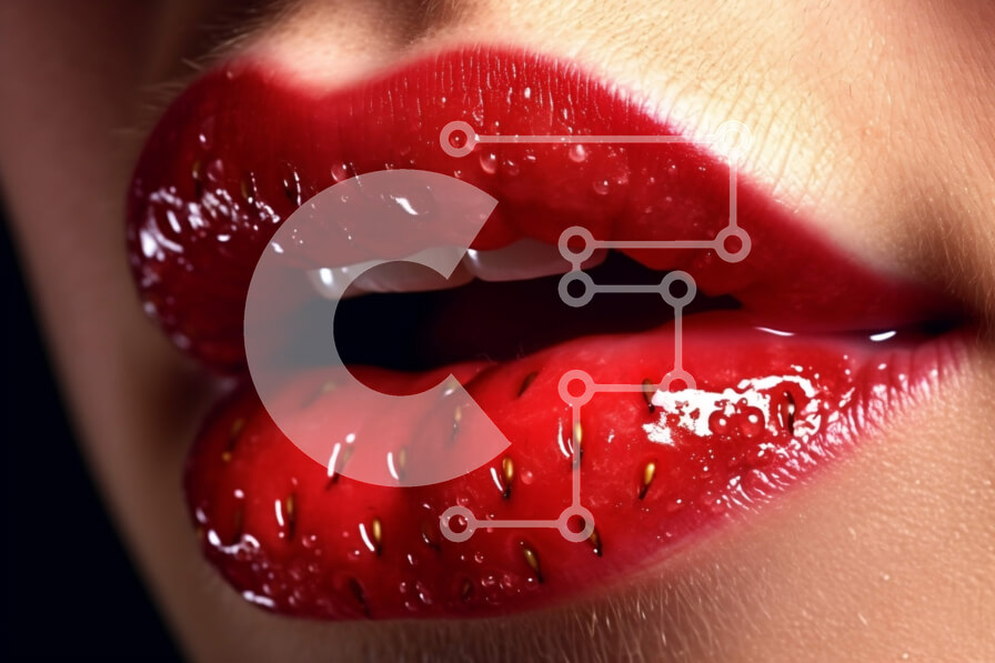 Intra Συλλεκτικό Ξύλινο Παζλ Plywood  4mm - Όμορφα χείλη με μια ζουμερή φράουλα κοντινή φωτογραφία Σε Ξύλινο Κουτί - Διαστάσεις Puzzle: 10x10 cm – 25 κομμάτια