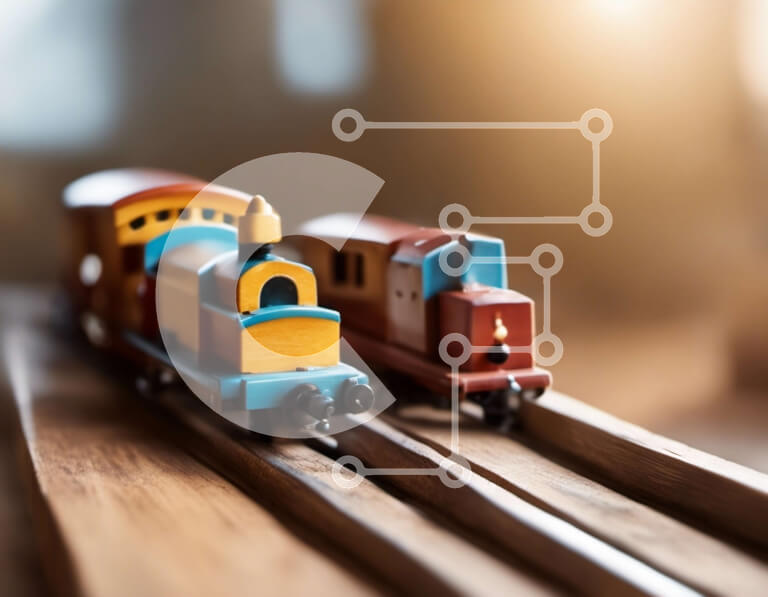 Intra Συλλεκτικό Ξύλινο Παζλ Plywood  4mm - Πολύχρωμα ξύλινα τρένα παιχνιδιών σε ράγες Σε Ξύλινο Κουτί - Διαστάσεις: 10x10 cm – 25 κομμάτια