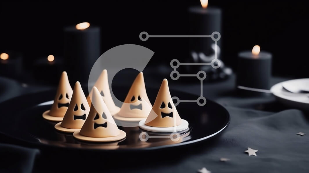 Intra Συλλεκτικό Ξύλινο Παζλ Plywood  4mm - Μπισκότα κολοκύθας αποκριών στο μαύρο πιάτο Σε Ξύλινο Κουτί - Διαστάσεις Puzzle: 10x10 cm – 25 κομμάτια