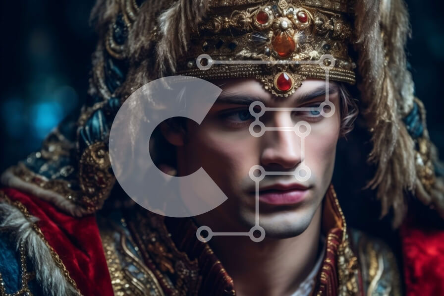 Intra Συλλεκτικό Ξύλινο Παζλ Plywood  4mm - Βασιλικό πορτρέτο άνδρα με στέμμα και σκήπτρο Σε Ξύλινο Κουτί - Διαστάσεις Puzzle: 10x10 cm – 25 κομμάτια