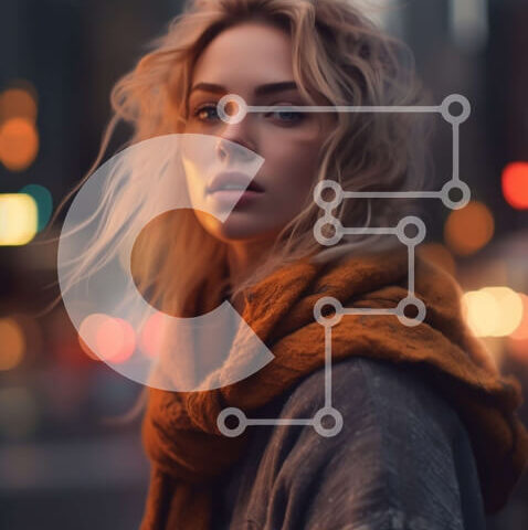 Intra Συλλεκτικό Ξύλινο Παζλ Plywood 4mm - Κομψή νεαρή γυναίκα που στέκεται στην οδό της πόλης στο σούρουπο Σε Ξύλινο Κουτί - Διαστάσεις Puzzle: 10x10 cm – 25 κομμάτια - Image 1