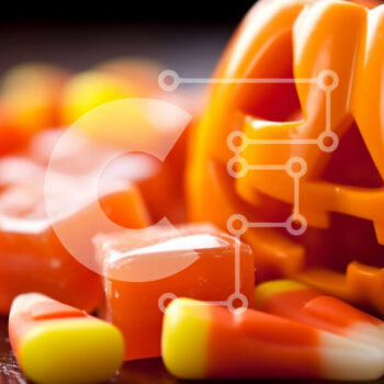 Intra Συλλεκτικό Ξύλινο Παζλ Plywood  4mm - Πορτοκαλί κολοκύθα περιτριγυρισμένη από Candy Corns και Jellybeans Σε Ξύλινο Κουτί - Διαστάσεις Puzzle: 10x10 cm – 25 κομμάτια - Image 1