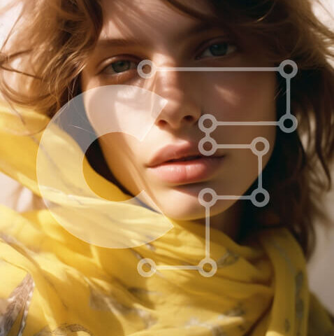 Intra Συλλεκτικό Ξύλινο Παζλ Plywood  4mm - Κομψή γυναίκα με κίτρινο κασκόλ και τζιν σορτς Σε Ξύλινο Κουτί - Διαστάσεις Puzzle: 10x10 cm – 25 κομμάτια - Image 1