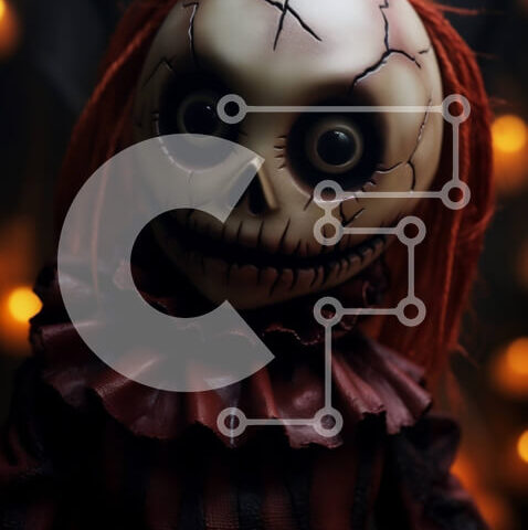 Intra Συλλεκτικό Ξύλινο Παζλ Plywood  4mm - Τρομακτική κούκλα με κόκκινα μαλλιά και μαύρα μάτια Σε Ξύλινο Κουτί - Διαστάσεις Puzzle: 10x10 cm – 25 κομμάτια - Image 1