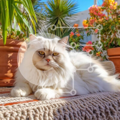 Intra Συλλεκτικό Ξύλινο Παζλ Plywood  4mm - Αξιολάτρευτη εικόνα μιας χνουδωτής λευκής γάτας λουσμένης στον ήλιο Σε Ξύλινο Κουτί - Διαστάσεις: 10x10 cm – 25 κομμάτια - Image 1